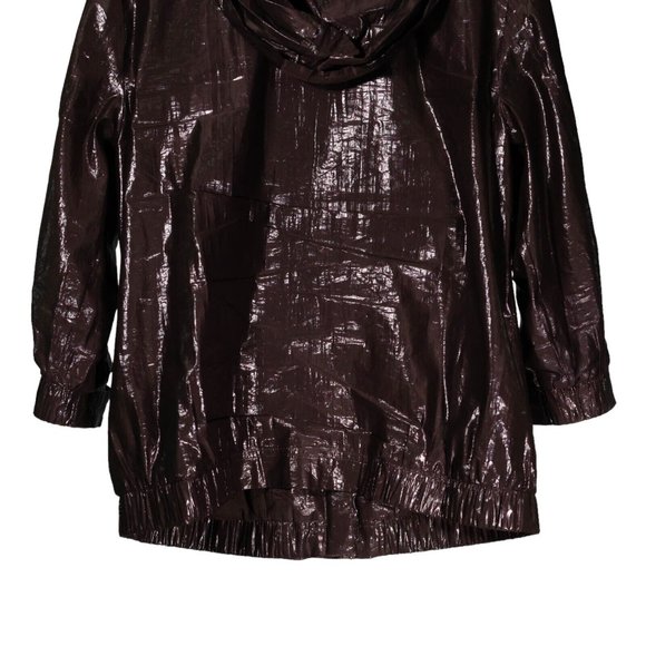 Chico's Women's Jacket Brown Waxed Full Zip Snap Button Hooded Bomber 1 US M/8 - Picture 9 of 12